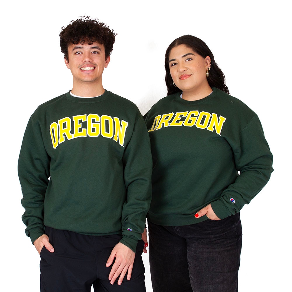 Arched Oregon, Champion, Green, Pullover, Cotton Blend, Men, Unisex, Fleece, Sweatshirt, 942067